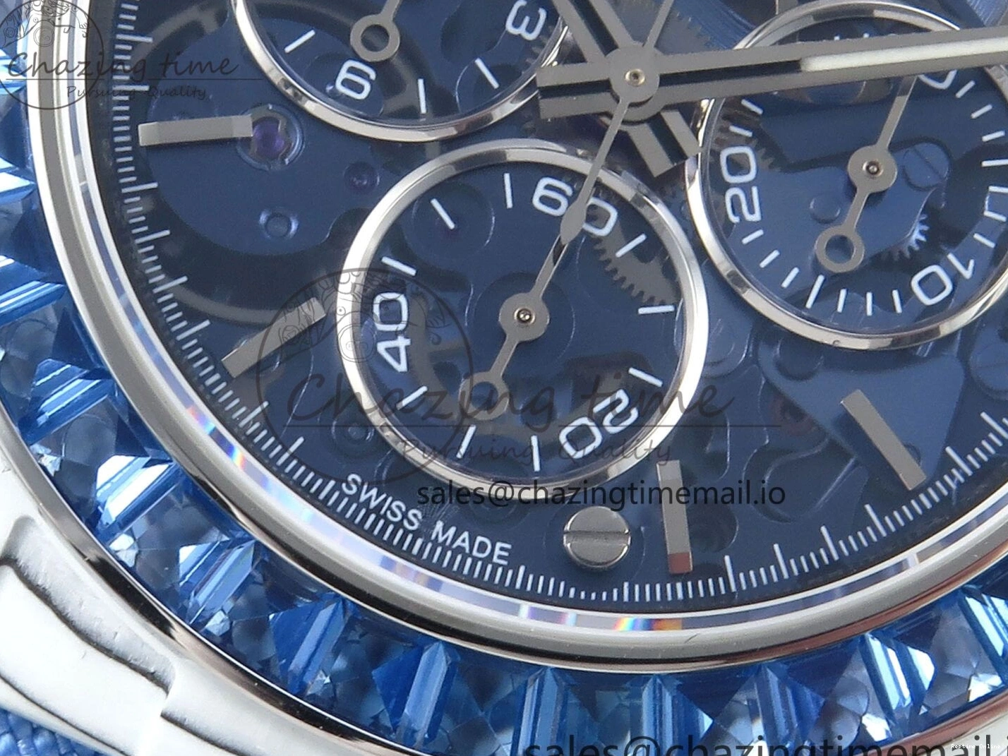0501 Daytona ZIF REMOULD White Carbon GETF Best Edition Blue Skeleton Dial Blue Diamonds Bezel on Blue Nylon Strap DD Fashionable 366